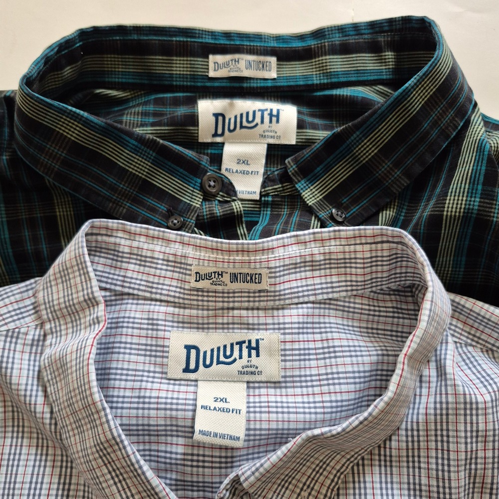 Lot of 2 Duluth Trading Co Untucked Relaxed Fit Plaid Shirts Mens 2XL LS